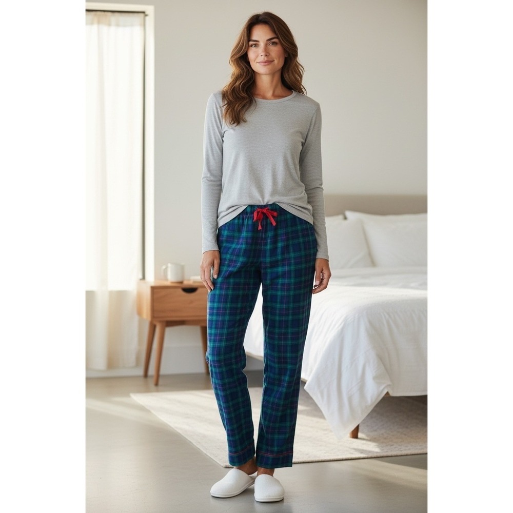 Lands' End Womens Plaid Pajama Pants Size L Flannel Lounge Sleepwear